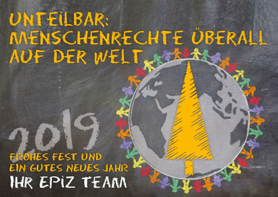 Weihnachtskarte 2018, Erdkugel mit Menschen